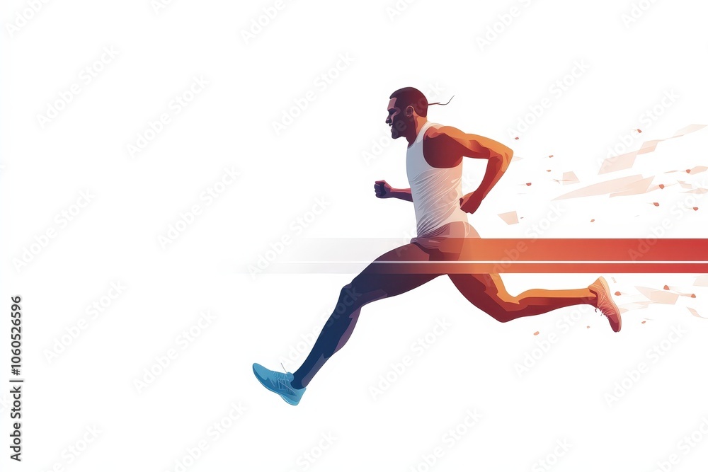 Dynamic Character Running in Isolated Flat Illustration