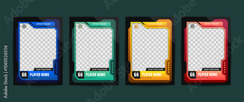 Set of trading frames for game sports card template, Four frames with transparent area