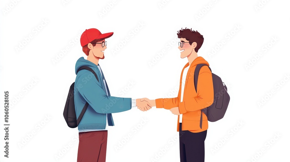 Two Characters Shaking Hands in Flat Illustration Two Characters Shaking Hands in Flat Illustration