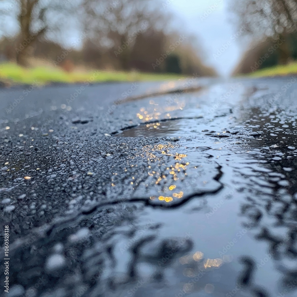 Reflective Rain Soaked Pavement in Soft Light Reflective Rain Soaked Pavement in Soft Light