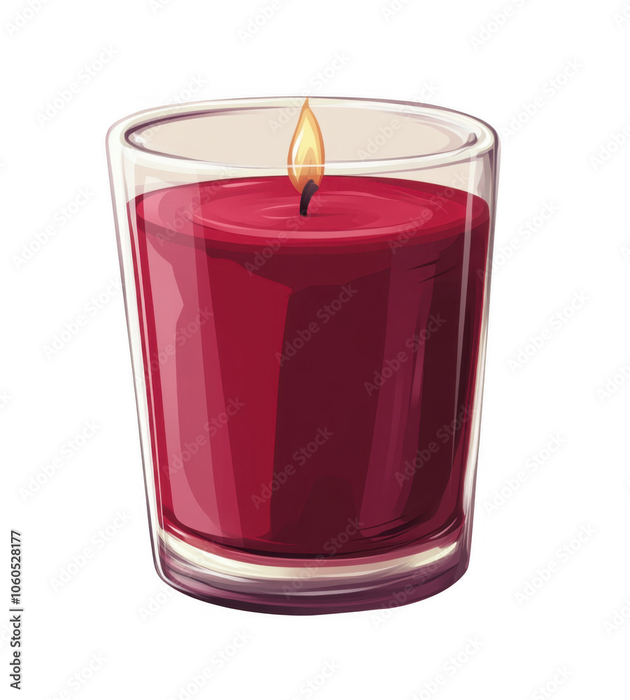 Scented burgundy colored candle in glass container with transparent background, png Scented burgundy colored candle in glass container with transparent background, png
