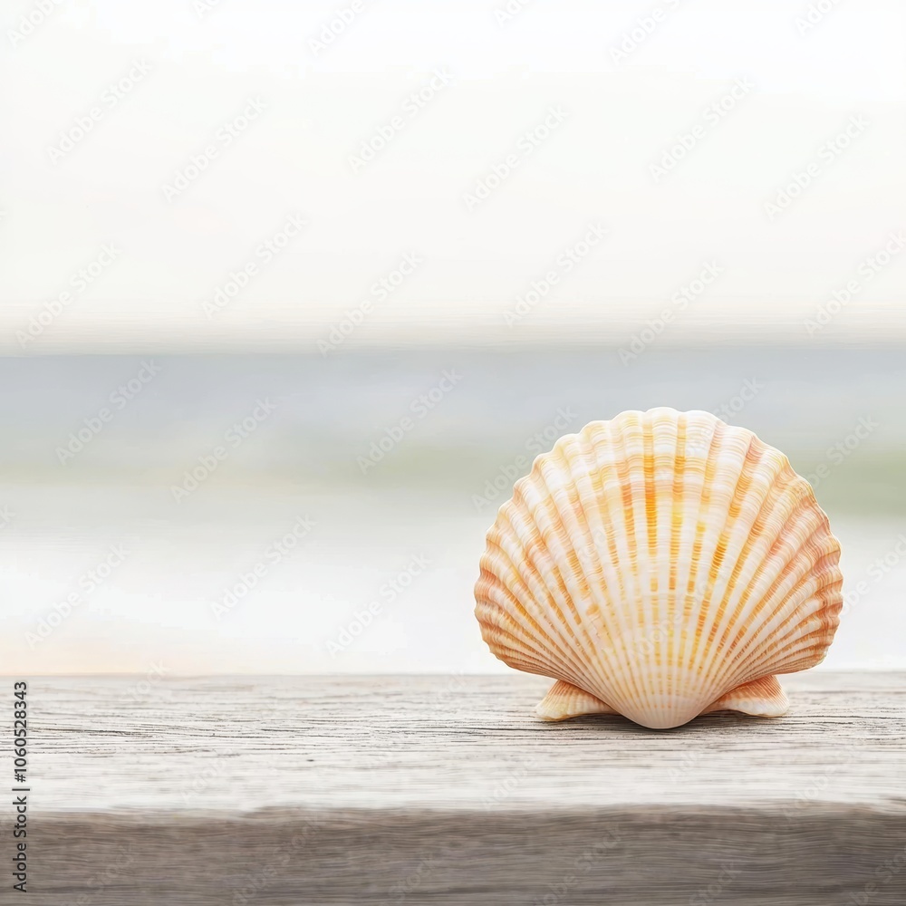 Close-Up Texture of a Seashell on a Wooden Surface Close-Up Texture of a Seashell on a Wooden Surface