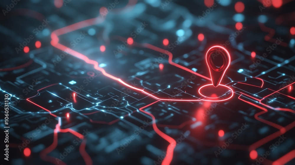 Futuristic map interface with a location marker for GPS and navigation themes
Futuristic map interface with a location marker for GPS and navigation themes