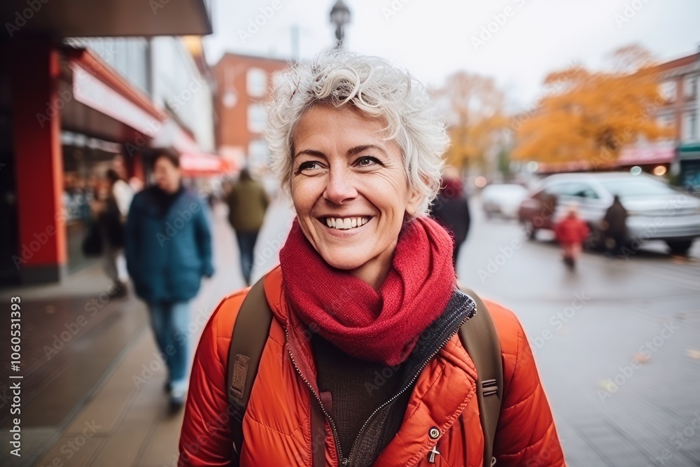 Portrait of a smiling senior woman on a city street in autumn Portrait of a smiling senior woman on a city street in autumn