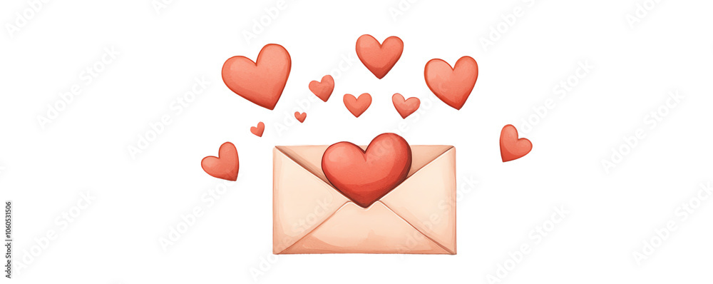 Envelope with hearts, conveying love and affection, isolated on white background. transparent background Envelope with hearts, conveying love and affection, isolated on white background. transparent background