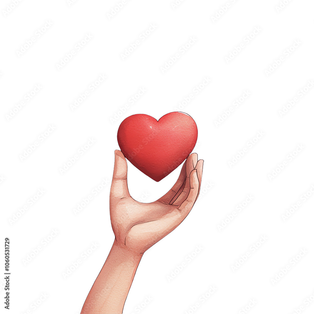 A hand holding a red heart symbol, white isolated background. transparent background A hand holding a red heart symbol, white isolated background. transparent background