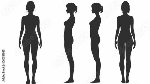 Silhouette of stand woman in black color or white background vector illustration flat design without Shadow