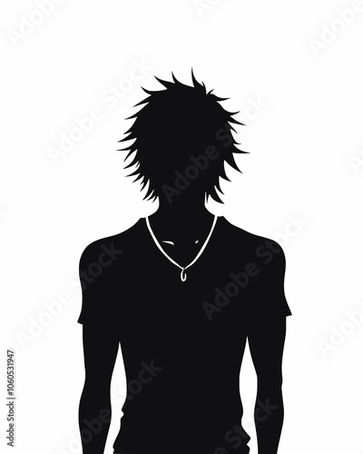 Silhouette of a male character. Black silhouette with white background.