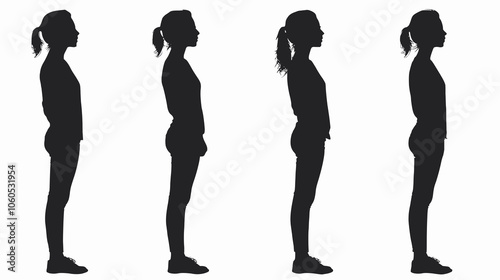 Silhouette of stand woman in black color or white background vector illustration flat design without Shadow
