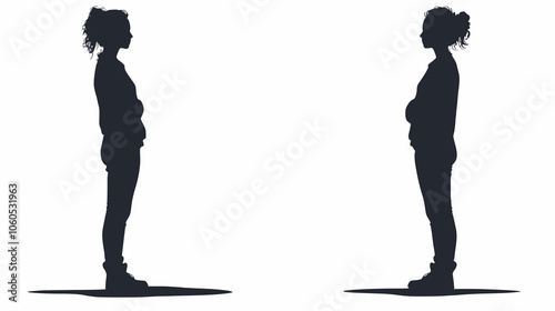 Silhouette of stand woman in black color or white background vector illustration flat design without Shadow