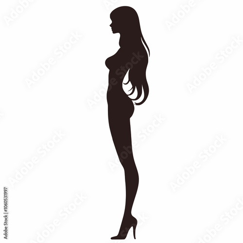 Silhouette of stand woman in black color or white background vector illustration flat design without Shadow