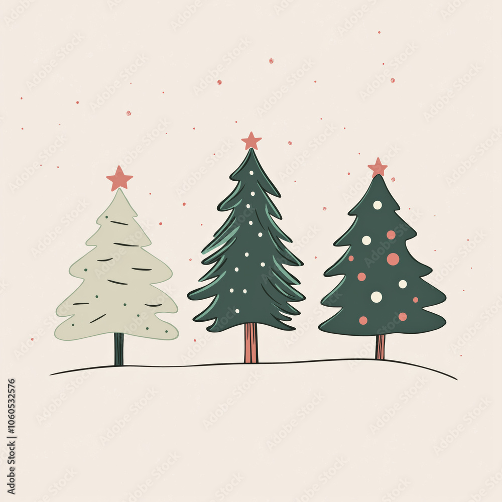 Obraz premium Christmas Cartoon Vector Illustration Isolated On A Background, In A Simple Line Art Style, Cute Clipart For Graphic Design And Print