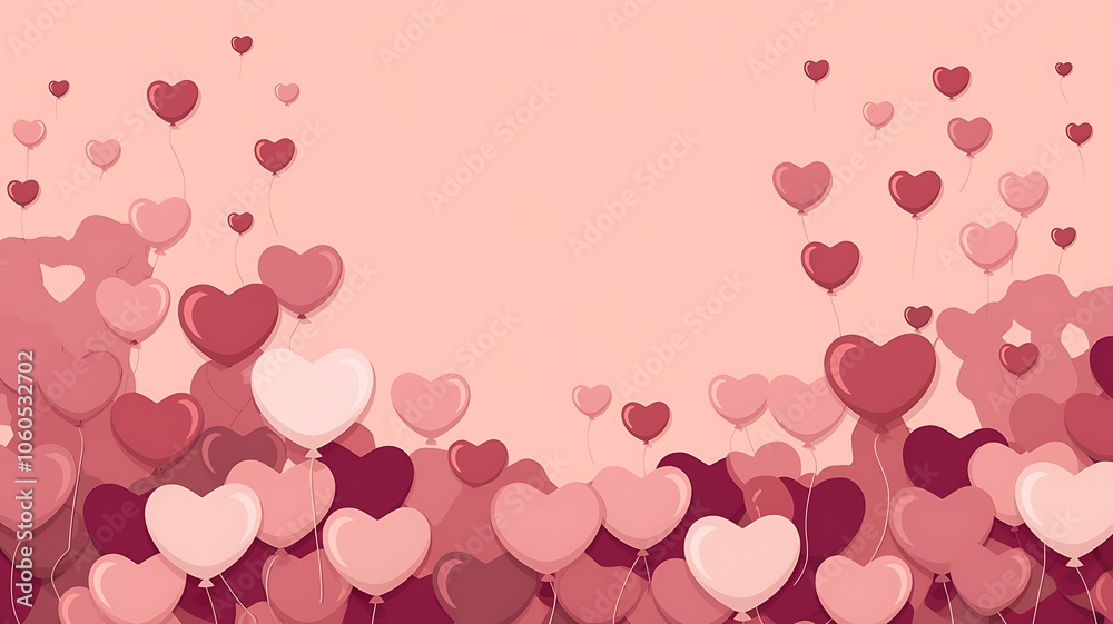 Pink and Red Heart-Shaped Balloons on a Pale Pink Background