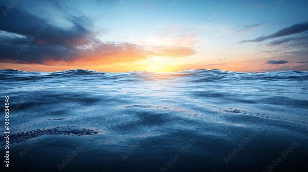 The ocean embraces the sunset as waves dance under a vibrant sky The ocean embraces the sunset as waves dance under a vibrant sky