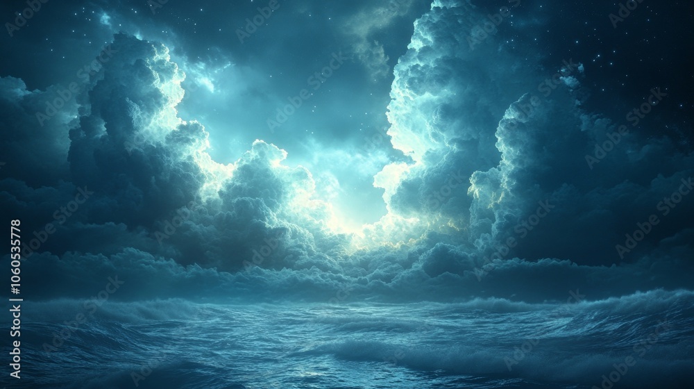 A cloudy sky with a bright light shining through the clouds A cloudy sky with a bright light shining through the clouds