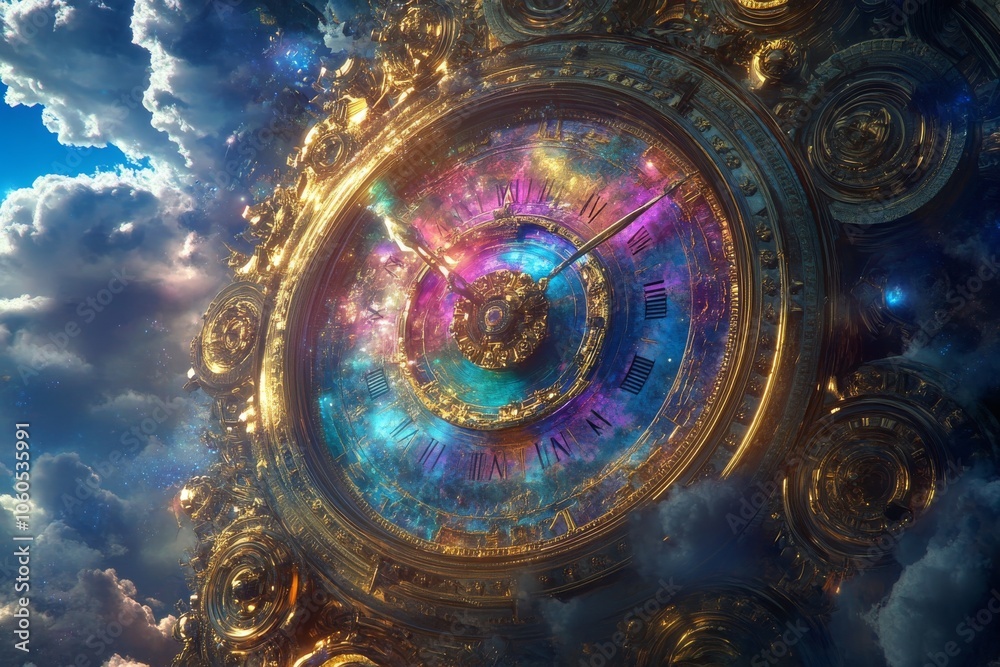 Ornate Clock Face in a Starry Sky Ornate Clock Face in a Starry Sky