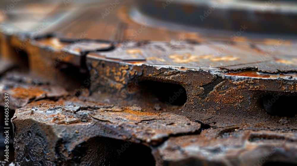 A closeup of the brake pads showing signs of wear and tear and in need of replacement. A closeup of the brake pads showing signs of wear and tear and in need of replacement.