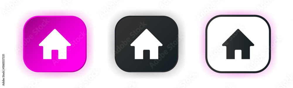 House icon set. Design for app icons. Pink button. Button template. House icon set. Design for app icons. Pink button. Button template.