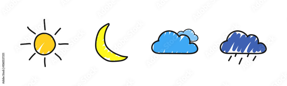 Weather doodle style. Collection icon. Template design. Vector illustration. Weather doodle style. Collection icon. Template design. Vector illustration.