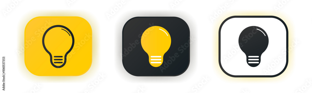 Bulb icon set. Design for app icons. Button template. Vector illustration. Bulb icon set. Design for app icons. Button template. Vector illustration.