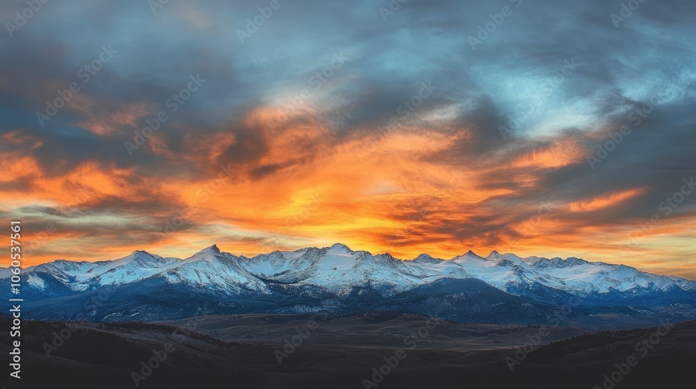 Snowcapped mountains at sunset 