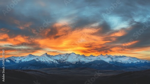 Snowcapped mountains at sunset 