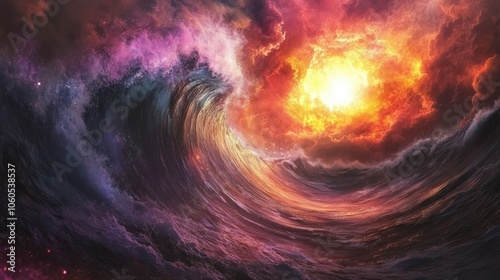 Colourful wave peaking into a flare with sunrise storm