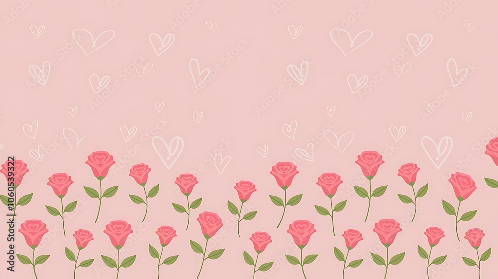 Pink Roses and White Hearts on a Soft Pink Background Pink Roses and White Hearts on a Soft Pink Background
