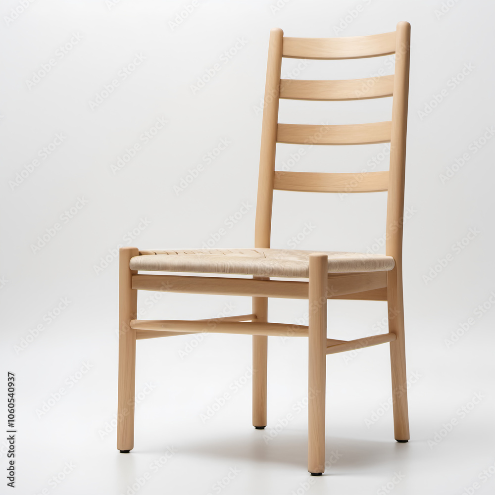 Minimalist Ladder Back Chair – A chair with a classic ladder-back design, featuring clean lines and a light wood finish, set against a white background. Minimalist Ladder Back Chair – A chair with a classic ladder-back design, featuring clean lines and a light wood finish, set against a white background.