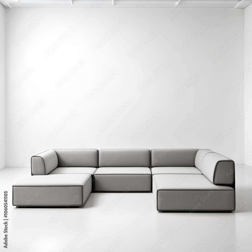 Minimalist Modular Sofa System – A sectional sofa made of interchangeable pieces that can be rearranged to suit different spaces, placed on a white background. Minimalist Modular Sofa System – A sectional sofa made of interchangeable pieces that can be rearranged to suit different spaces, placed on a white background.