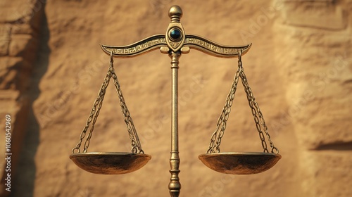 Golden Egyptian Scales of Justice with Ra's Eye