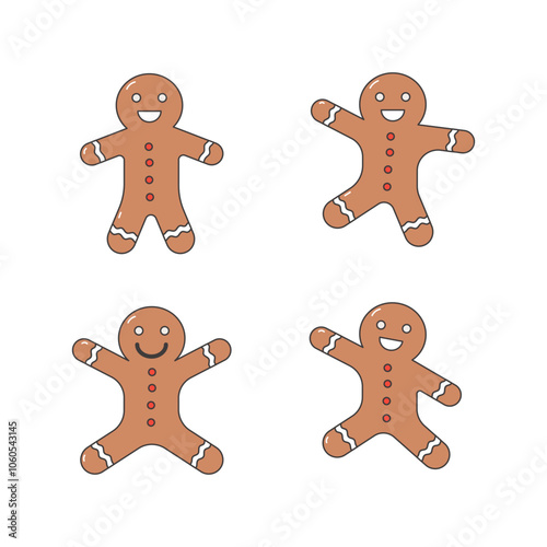 Gingerbread man cookie icon collection. flat style elements. cartoon isolated illustration