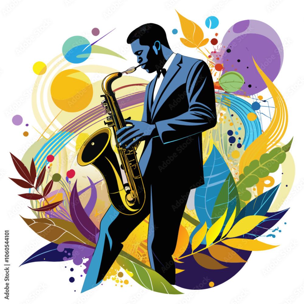 saxophone player with musical notes saxophone player with musical notes