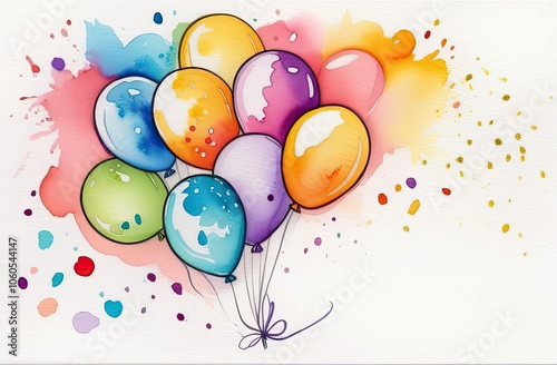 Birthday banner. Watercolour colourful balloon symbols birthday party. design holiday greeting card and invitation birthday and holiday backgrounds