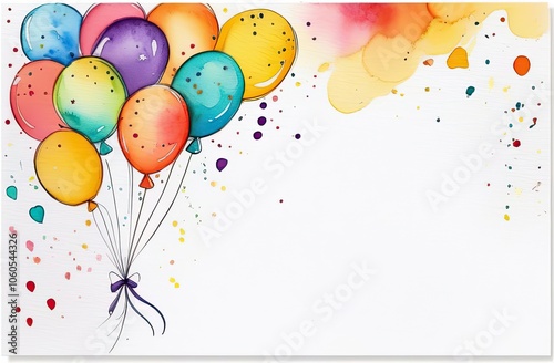 Birthday banner. Watercolour colourful balloon symbols birthday party. design holiday greeting card and invitation birthday and holiday backgrounds