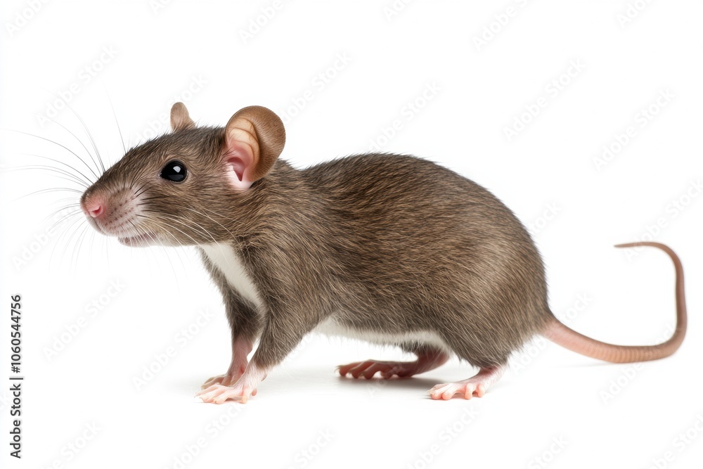 the beside view baby Kangaroo rat standing, left side view, low angle, white copy space on right, Isolated on White Background the beside view baby Kangaroo rat standing, left side view, low angle, white copy space on right, Isolated on White Background