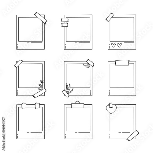 Polaroid frame line icon collection. outline style. isolated element illustration