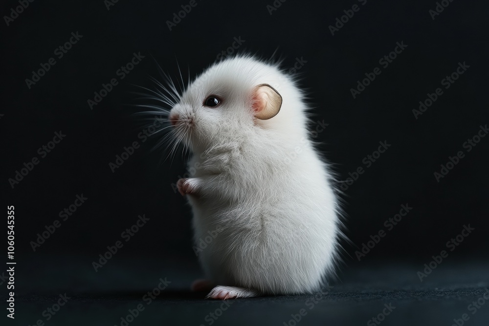 the beside view baby Lemming standing, left side view, low angle, white copy space on right, Isolated on black Background the beside view baby Lemming standing, left side view, low angle, white copy space on right, Isolated on black Background