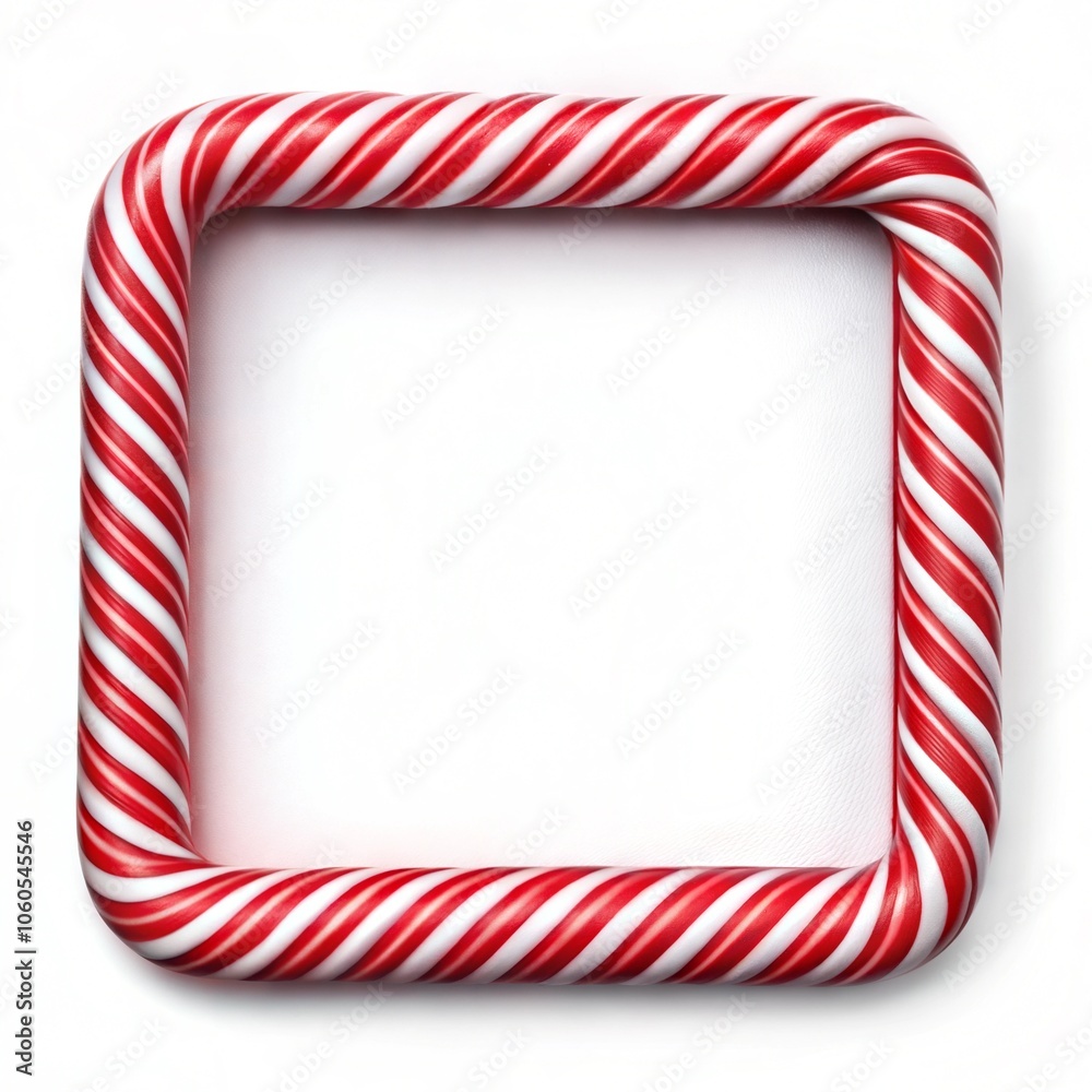 frame made of red and white candy, Christmas candy cane red and white striped rectangle frame. on a white background,