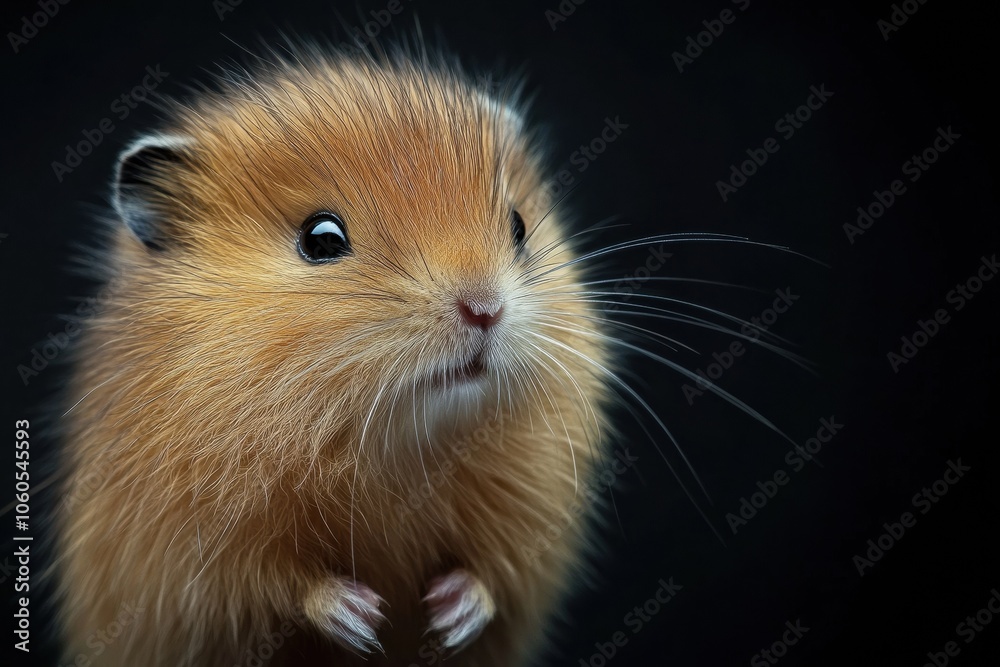 Mystic portrait of baby Lemming in studio, copy space on right side, Headshot, Close-up View, isolated on black background Mystic portrait of baby Lemming in studio, copy space on right side, Headshot, Close-up View, isolated on black background