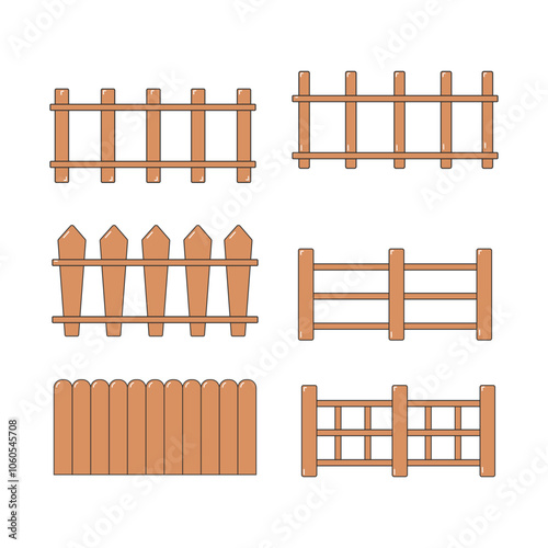 Wooden fence icon collection. flat style elements. cartoon isolated illustration