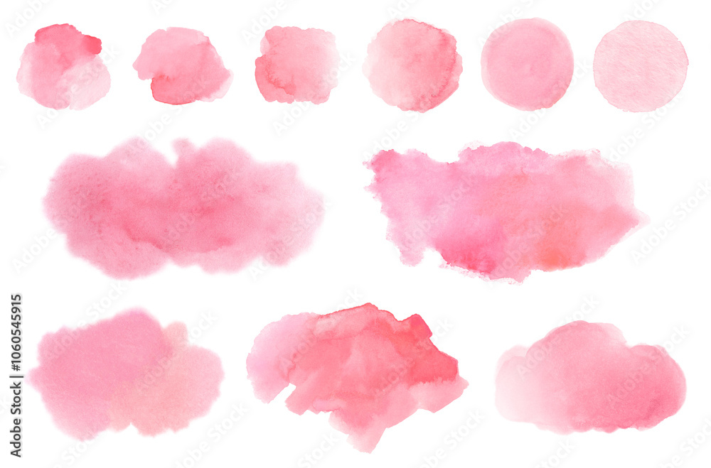 Collection of watercolor light red pink brush strokes with paper texture Collection of watercolor light red pink brush strokes with paper texture