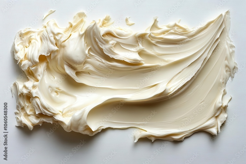 a smooth smear of cream texture against a pristine white background showcasing the delicate interplay of light and shadow celebrating simplicity and elegance in culinary presentation a smooth smear of cream texture against a pristine white background showcasing the delicate interplay of light and shadow celebrating simplicity and elegance in culinary presentation