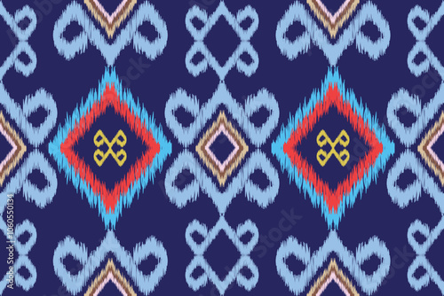 Ikat native fabric patterns seamlessly blend geometric art patterns.