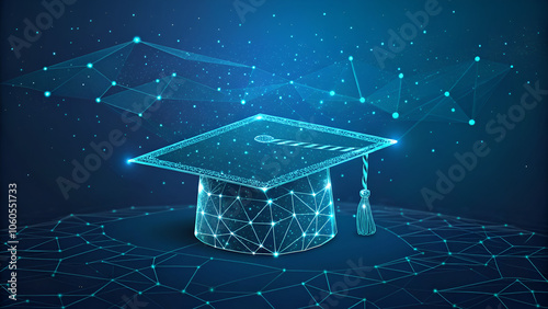 Graduation Cap in a Network of Glowing Lines, a Symbol of Knowledge and Achievement photo