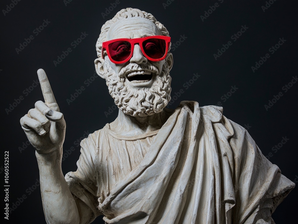 greek ancient man statue laughing, pointing finger, wearing red sunglasses, studio lighting, studio photo, on a black background --ar 4:3 --v 6.1 Job ID: ac43a360-6659-4f89-8d32-5cc405809d9f greek ancient man statue laughing, pointing finger, wearing red sunglasses, studio lighting, studio photo, on a black background --ar 4:3 --v 6.1 Job ID: ac43a360-6659-4f89-8d32-5cc405809d9f