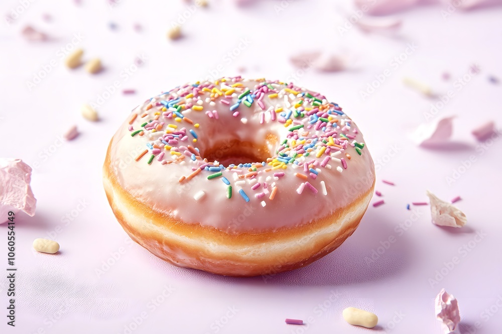 Colorful Sprinkled Donut on Lavender Background