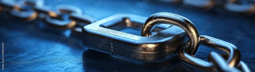 A simple metal chain with lock as Secure IoT device management platform, IoT security, Protecting connected devices A simple metal chain with lock as Secure IoT device management platform, IoT security, Protecting connected devices