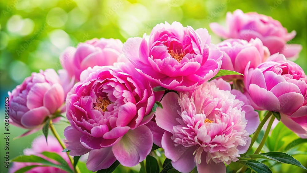 Fototapeta premium Fresh Pink Peony Flowers Bouquet with Copy Space for Abstract Card Design, Stunning Blooming Floral Arrangement, Perfect for Invitations, Greetings, and Seasonal Occasions