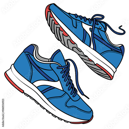 Blue Sports Sneakers - Athletic Shoes Isolated on White Background, Side View.